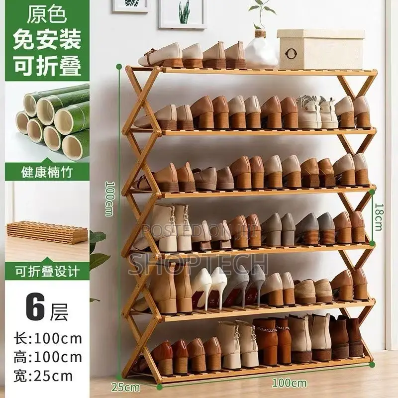 6tier Foldable Baboo Shoerack Stand
