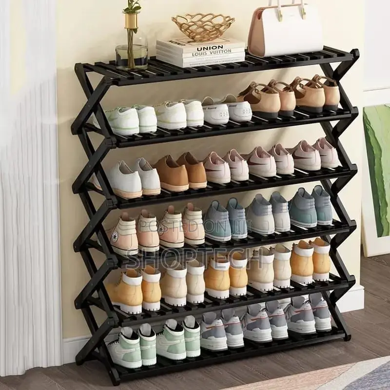 6tier Foldable Baboo Shoerack Stand