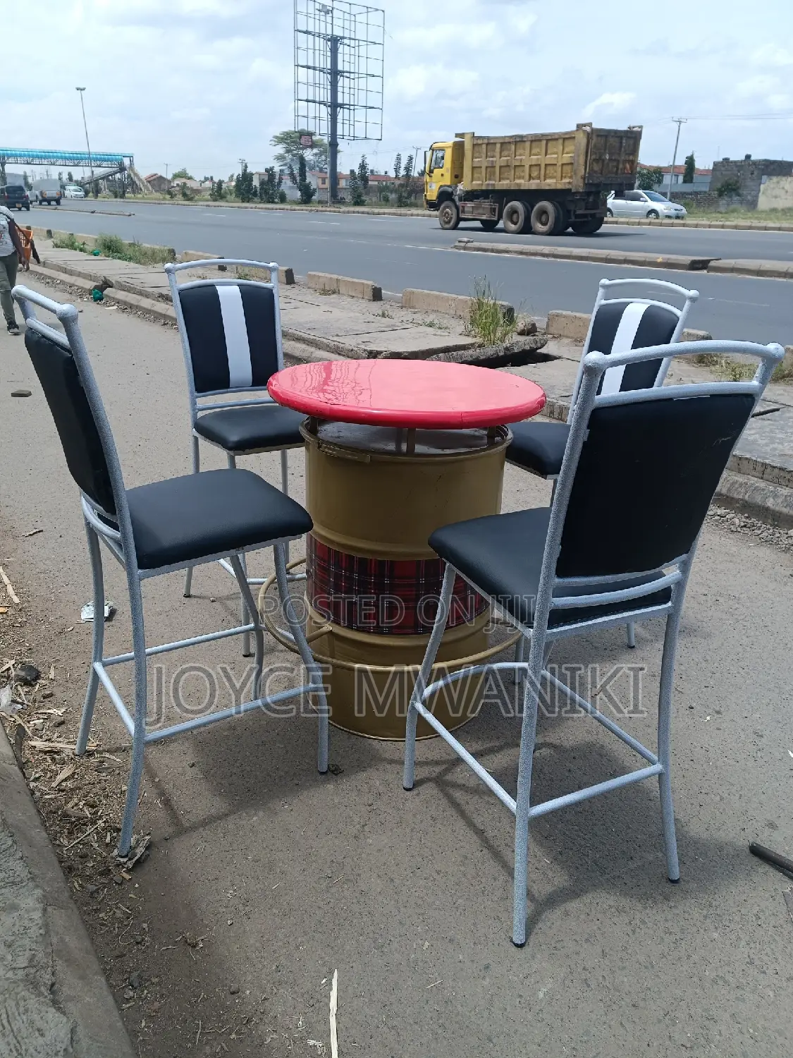 Bar Chairs, or Restaurant Set Powder Coated With Drum Table
