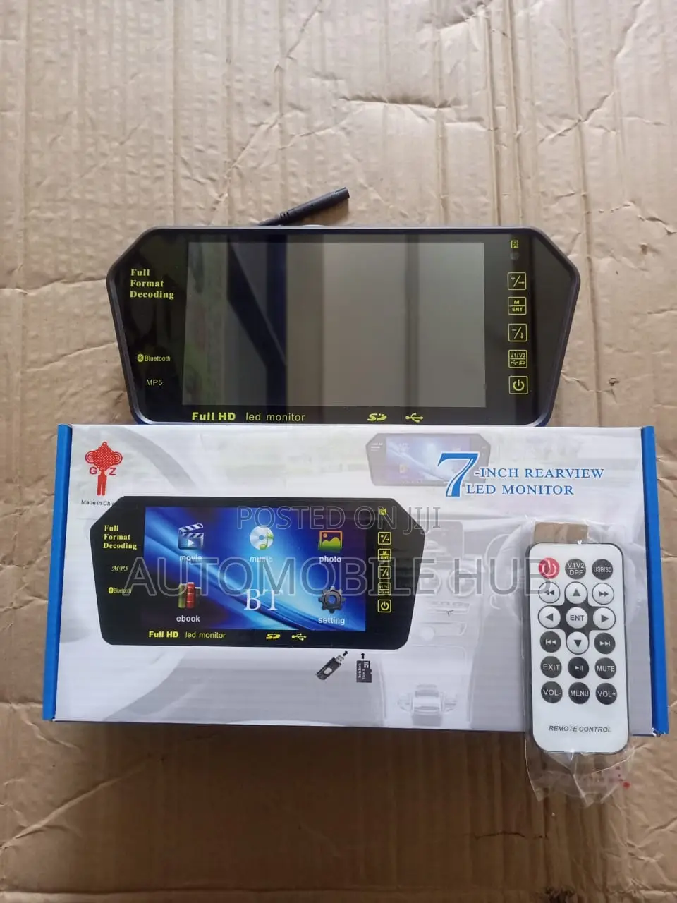 7 Inch Rear View Screen Black With Remote