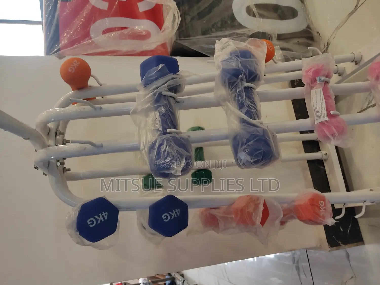 Metallic Dumbbell Rack of 20 Hooks With Rolling Wheels