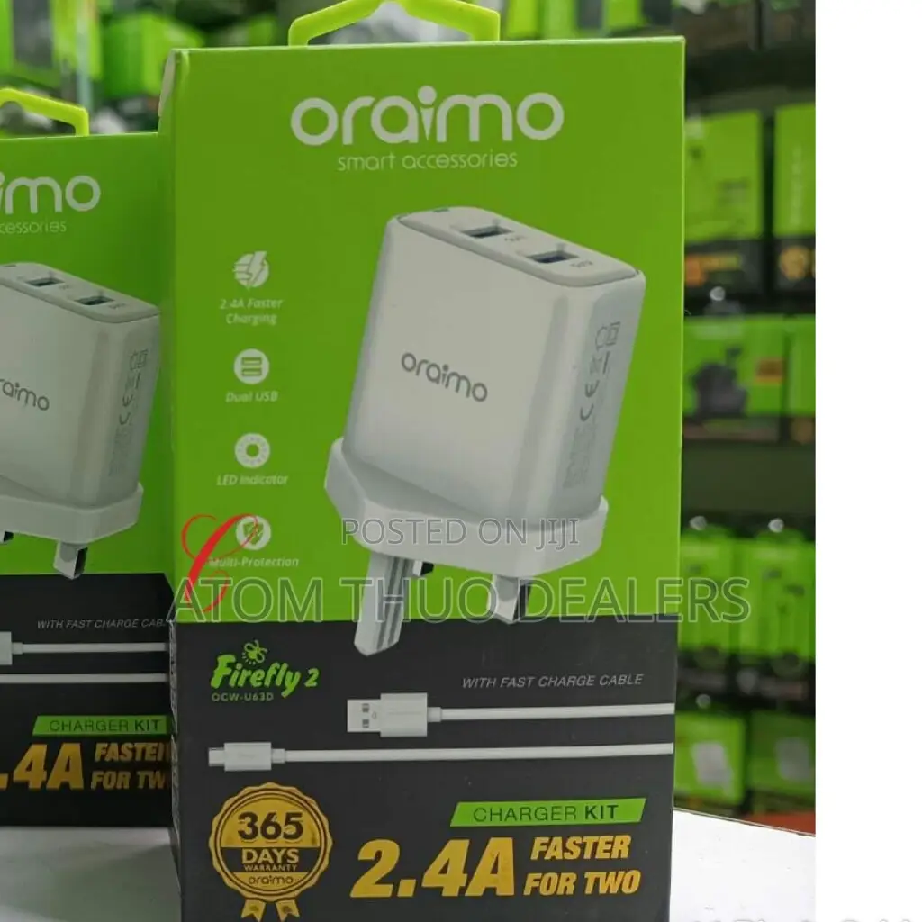 White Oraimo Firefly 2 U63D 2.4A Dual Port Micro USB Charger