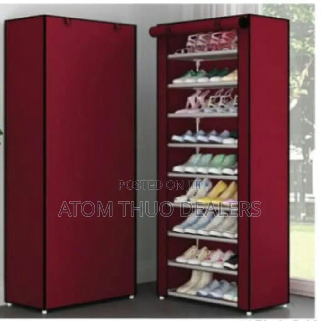 Modern Shoe Rack With Its Cover-Maroon