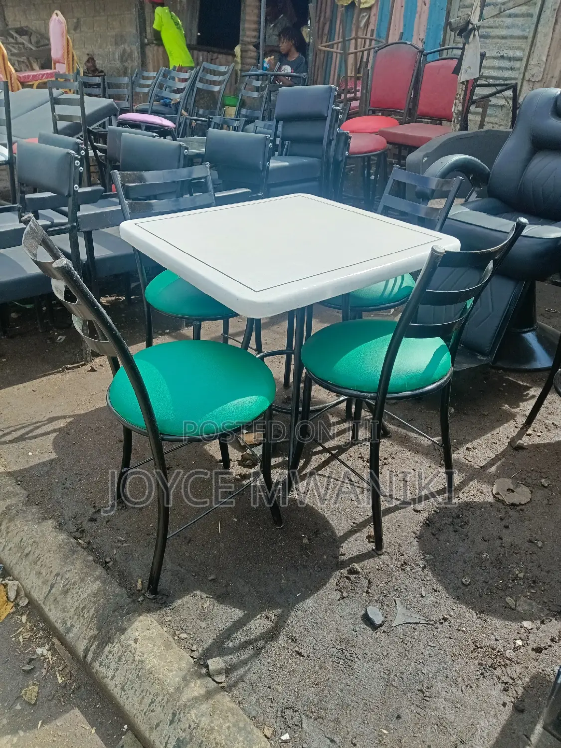 Restaurant Set of Flat Chairs, Green 