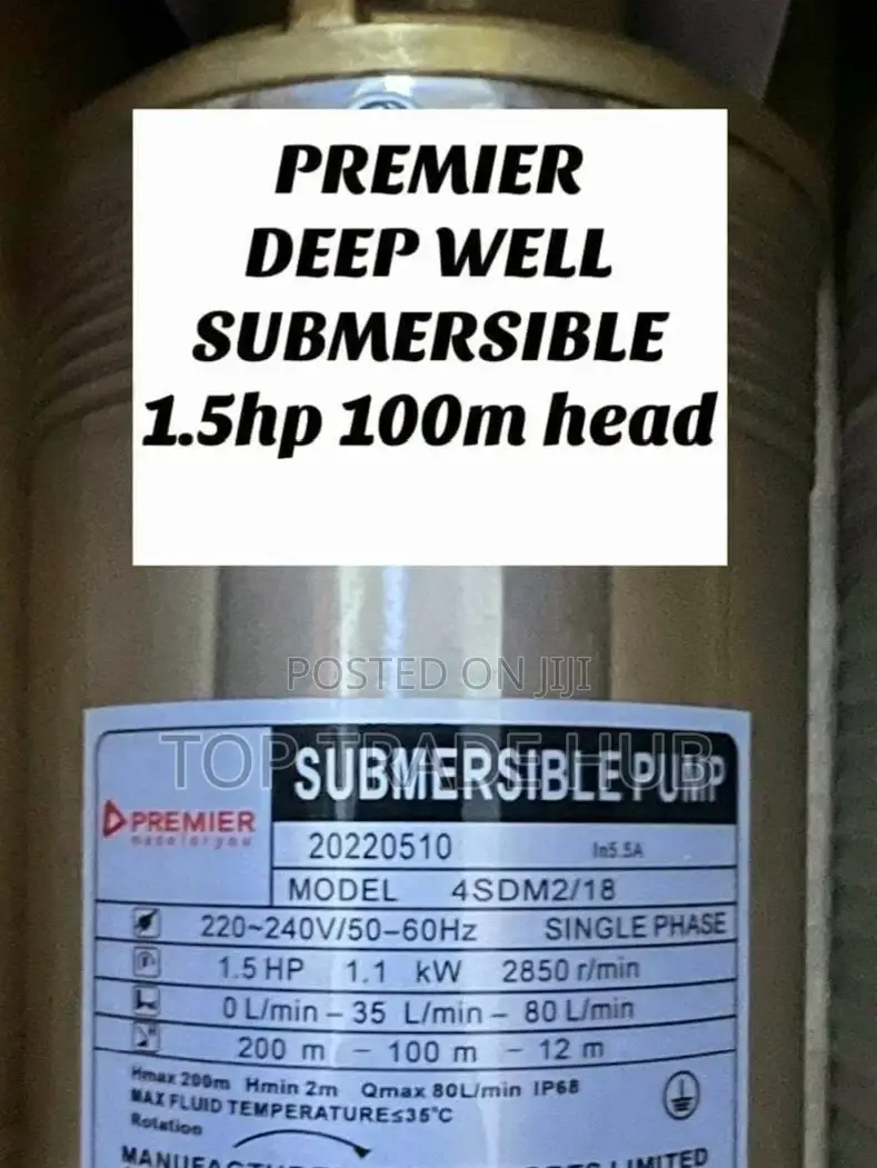 Reliable Premier Deep Well Submersible Pump 1.5 Hp 100m