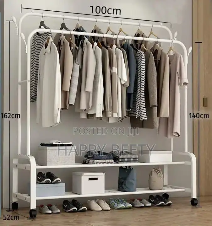 Double Pole Clothrack With Lower Storage Rack