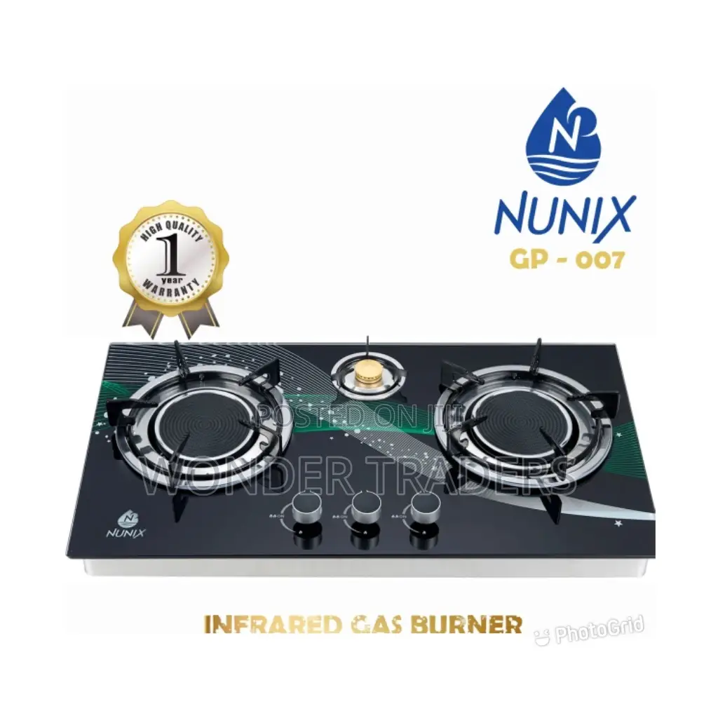 Nunix 3 Burner Glass Top Infrared Gas Burner- Gas Saving