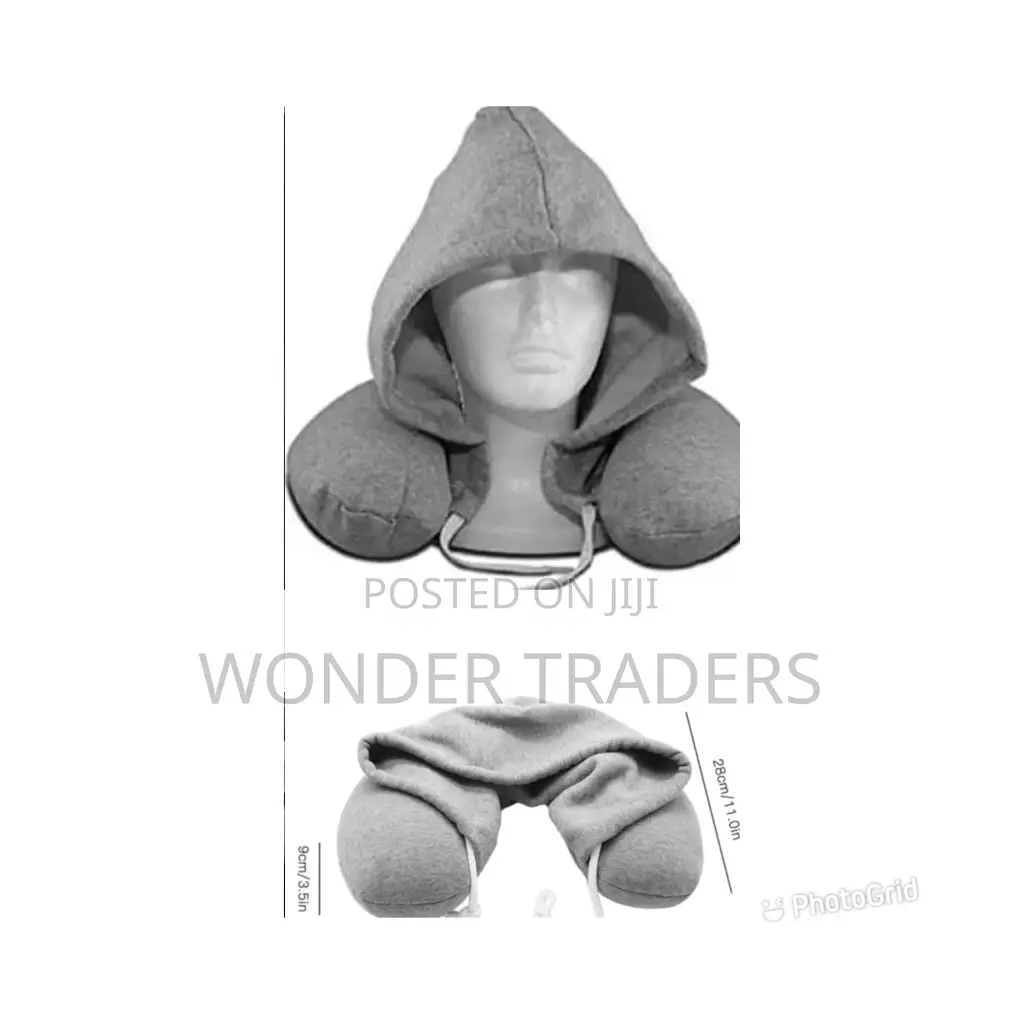 Microfiber Travel Neck Pillow With Hoodie - Grey