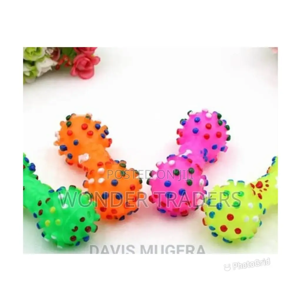 Polka Dot Bone Squeaky Chew Dog Toy