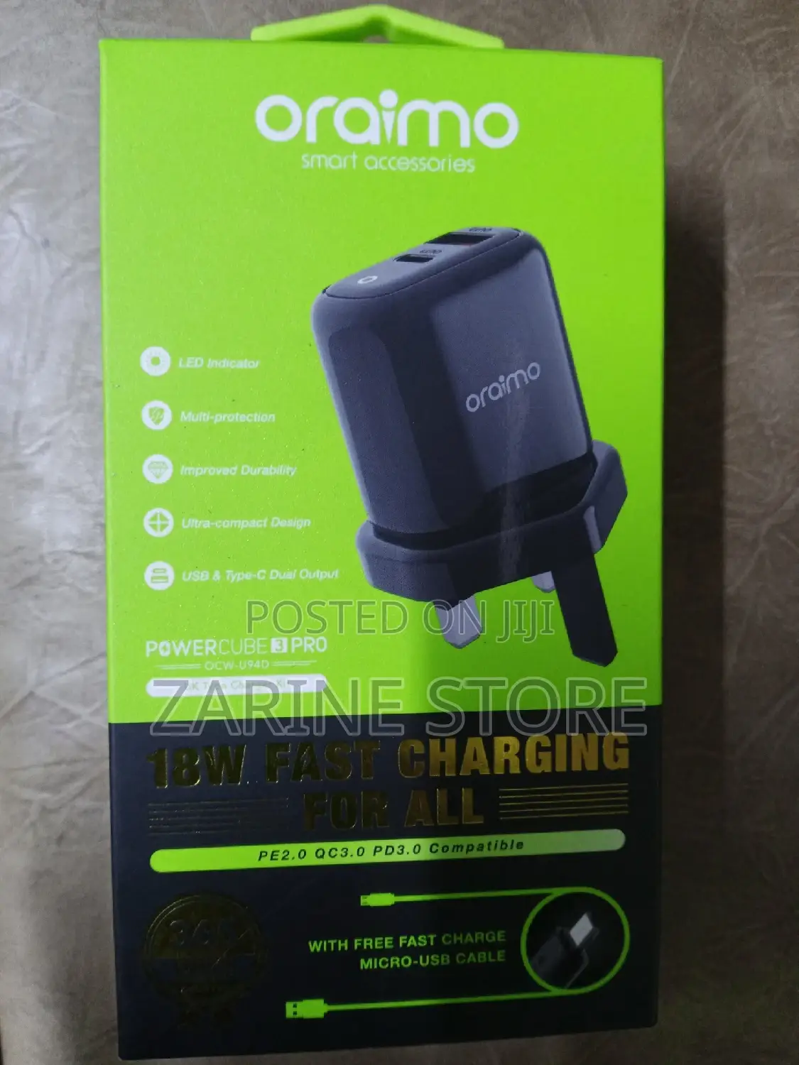 Oraimo Power Charger- Free Fast Charging Micro USB Cable