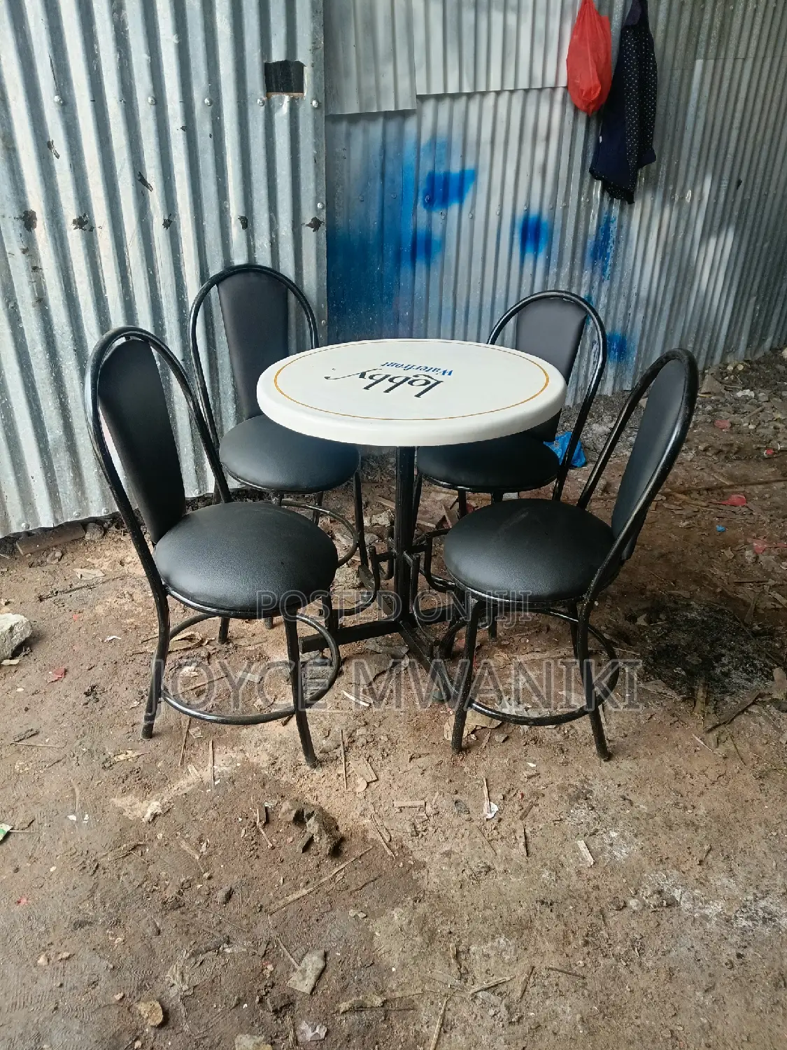 Restaurant Set, Black Chairs and a White Table 