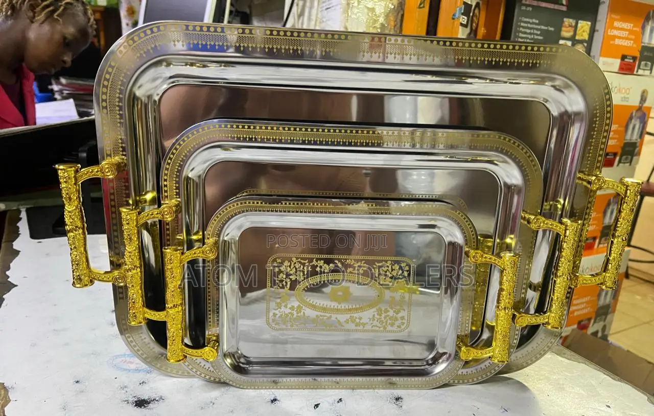 3 PCS Golden Mettalic Tray 