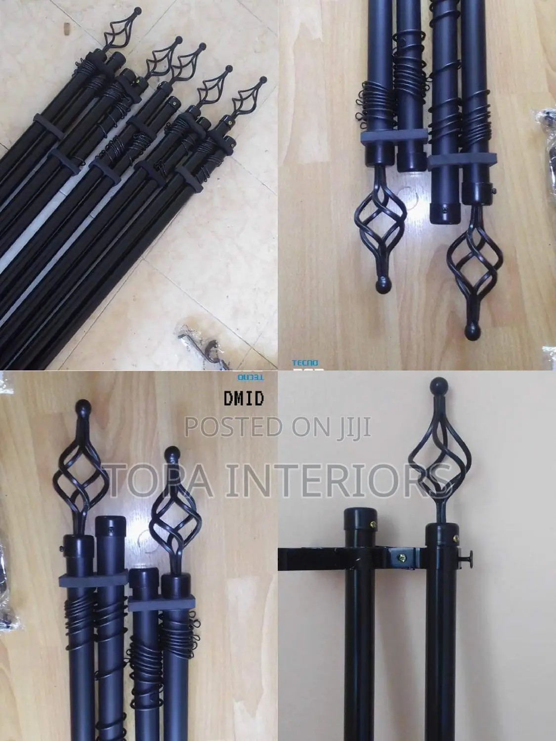 2m Single Extendable Black Drapery Curtain Rods
