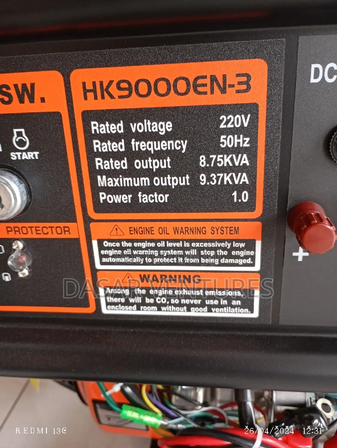 Generator - Hk 9000en-3. 9kva Three Phase