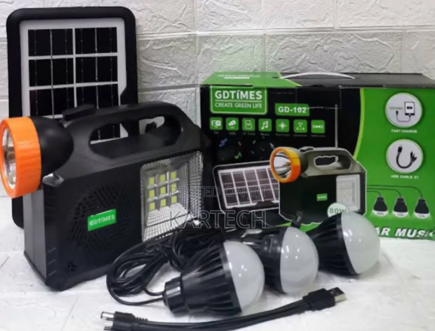 Solar Lamp With Radio, Bluetooth and 3 Bulbs - Gd-102