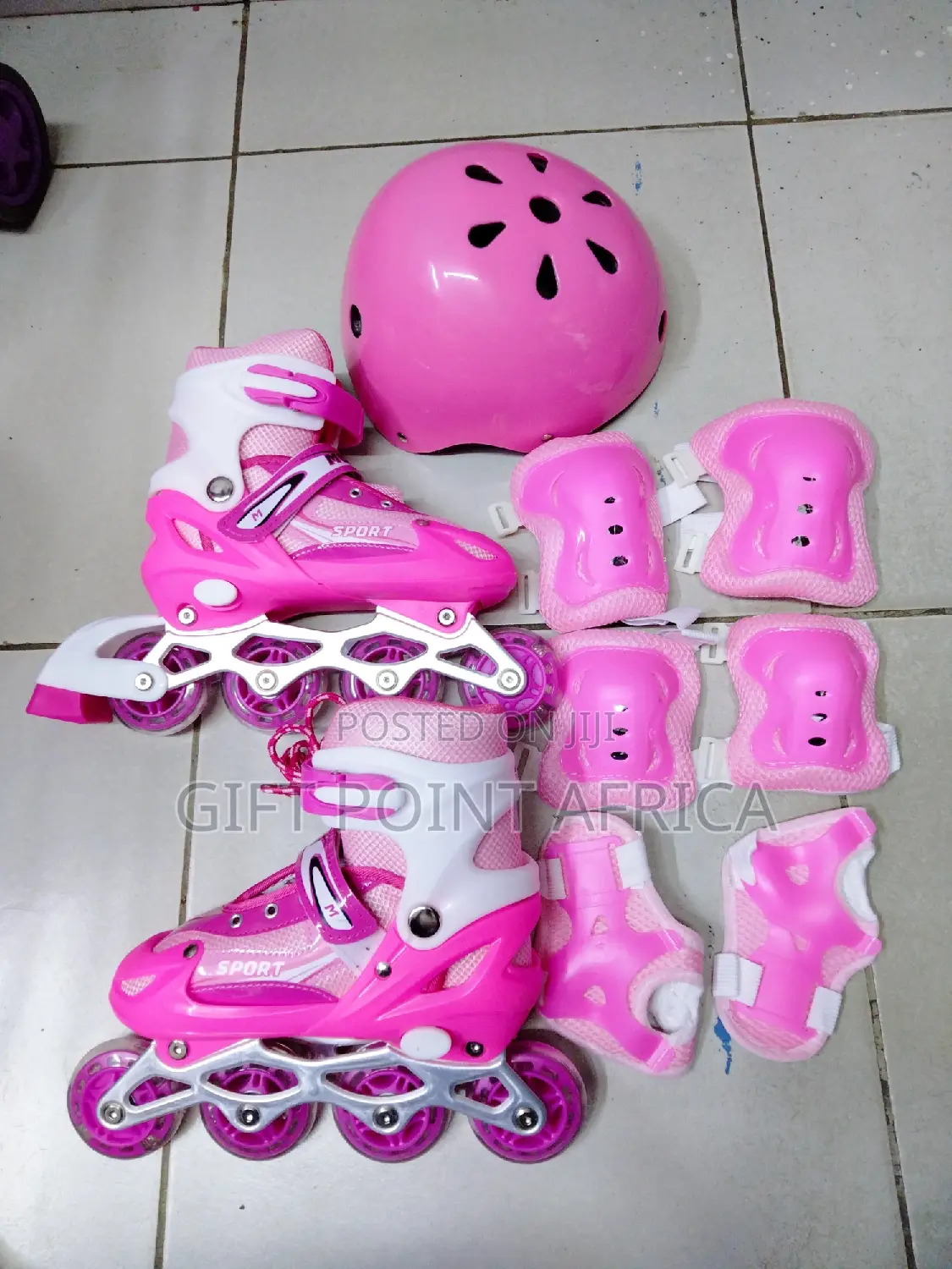 Pink Full Set Roller Skates for Kids With Hard Helmet