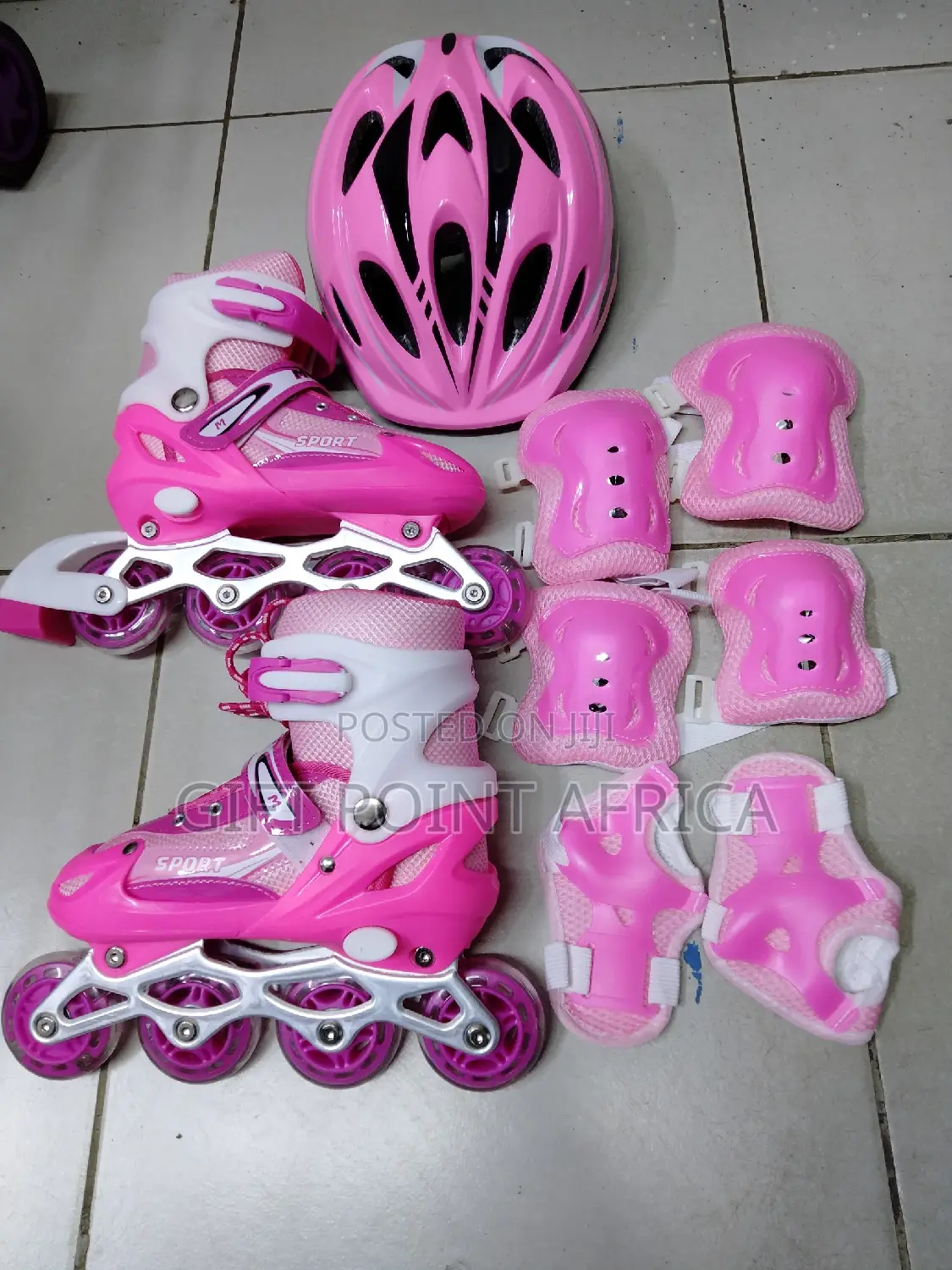 Size 31-35 Pink Full Set Adjustable Roller Skates for Kids