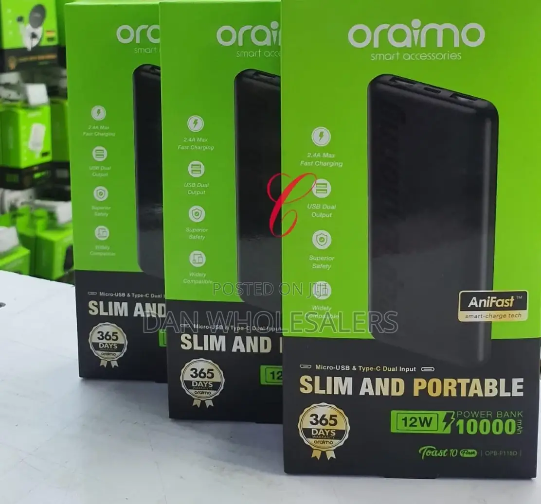 Oraimo Toast 10 Flash 10,000mah P118D Power Banks Available