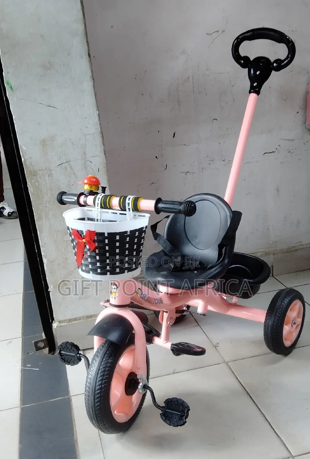 Kids Push Handle Tricycle Pink in Color