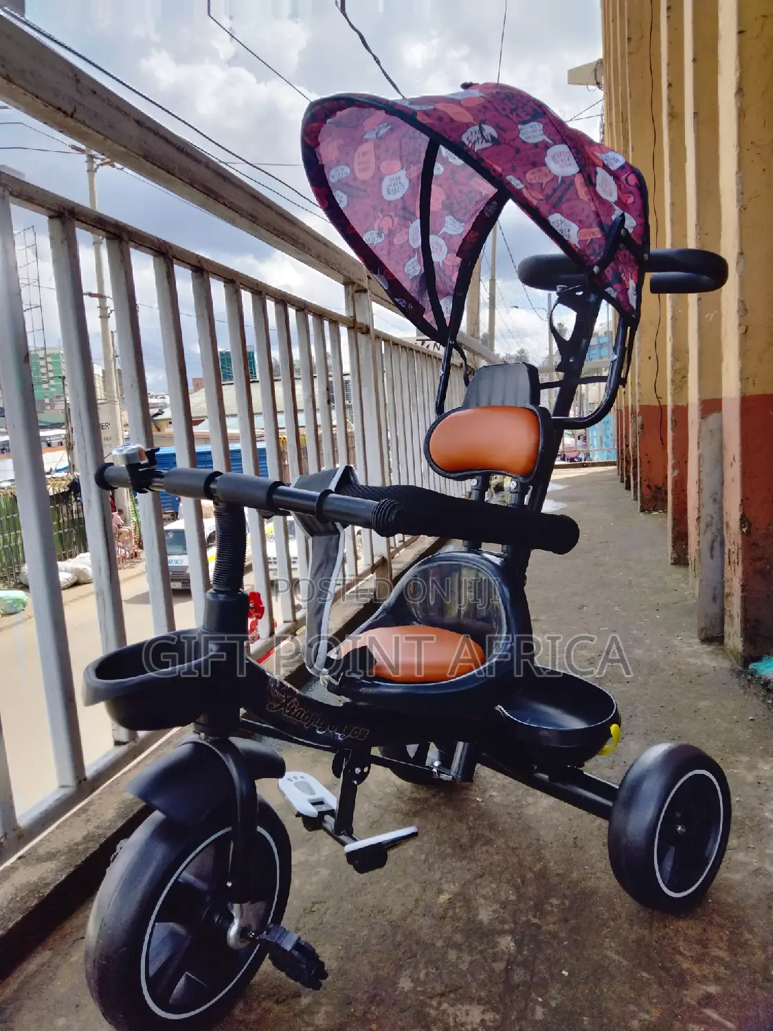 Kids Push Handle Tricycle With a Canopy for Shade
