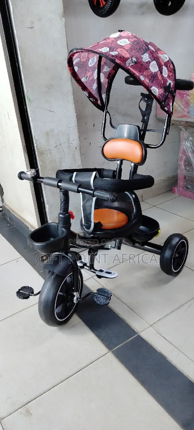 Kids Push Hand Tricycle With a Canopy for Shade