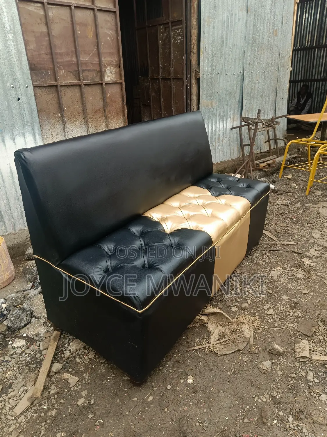 Waiting Bench or Restaurant Couch, Gold and Black