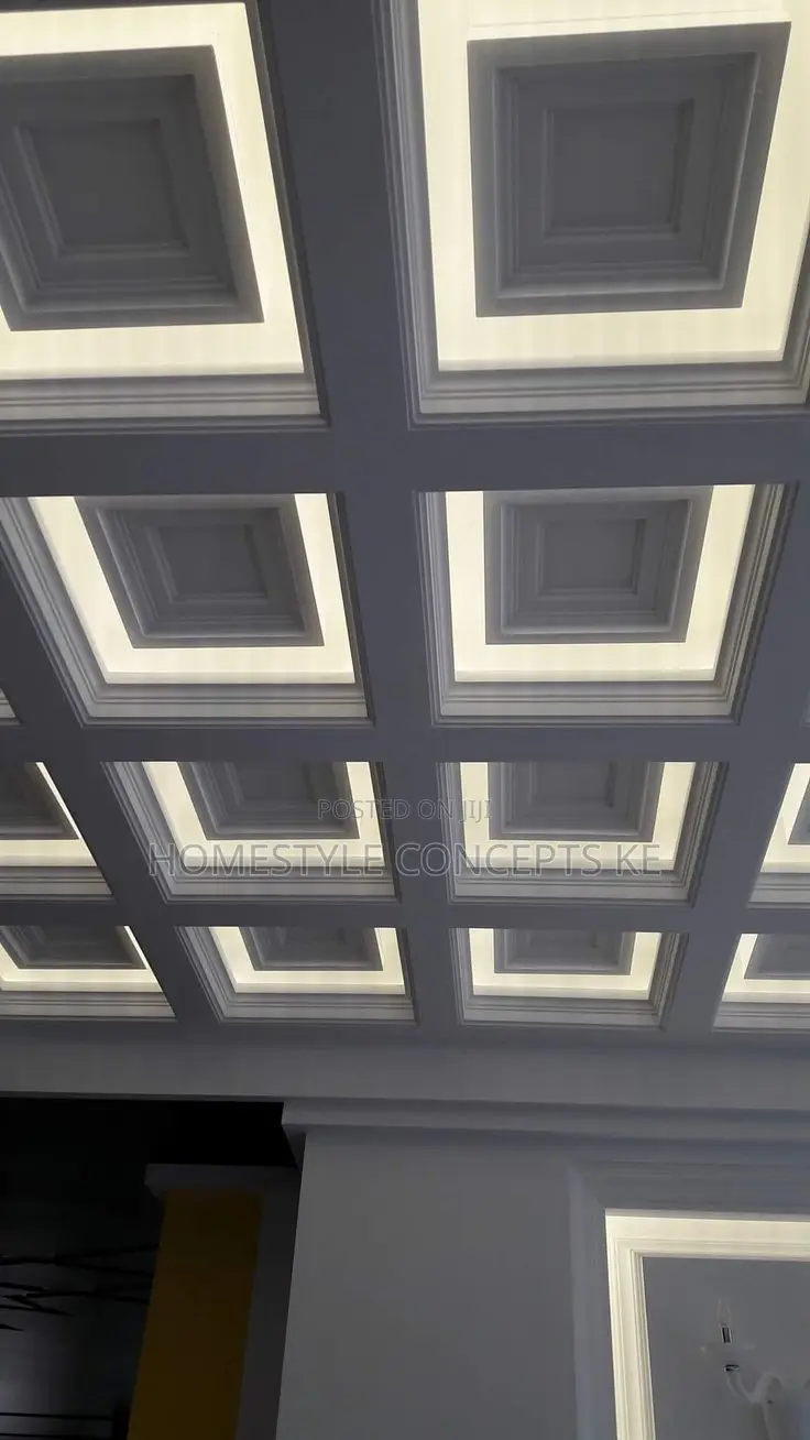 Coffered Waffle Ceilings Designs With Cornices and Panels