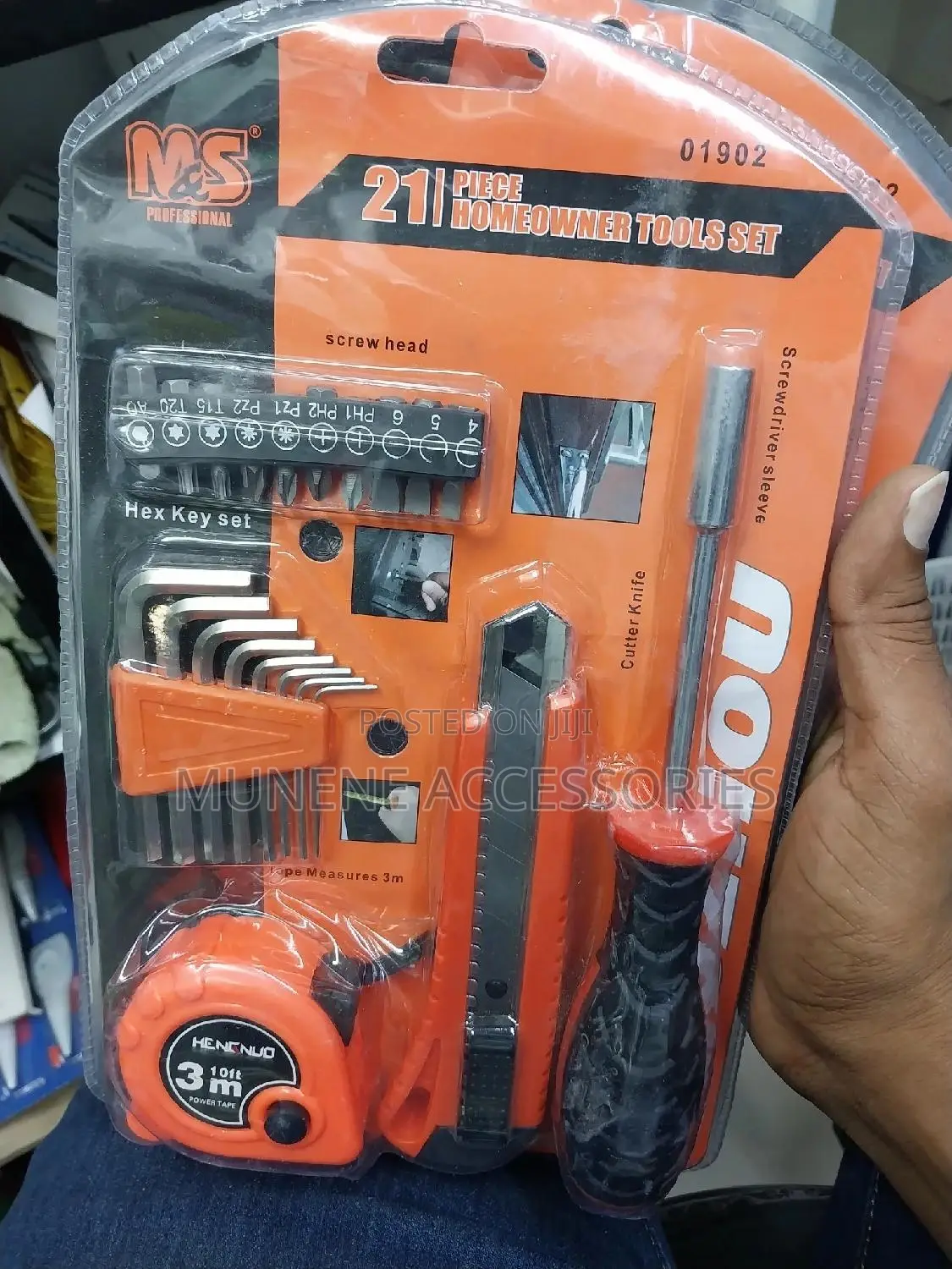 21pc Screwdriver Allen Key Tape Measure Knive Cutter Set