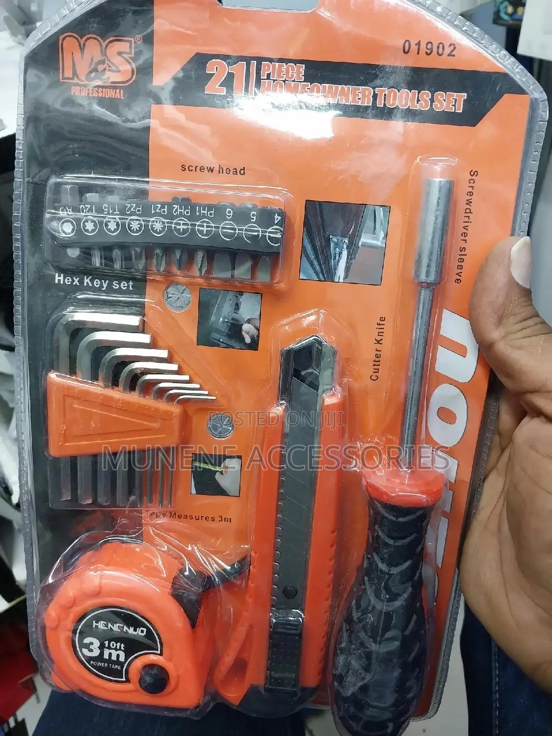21pc Screwdriver Allen Key Tape Measure Knive Cutter Set