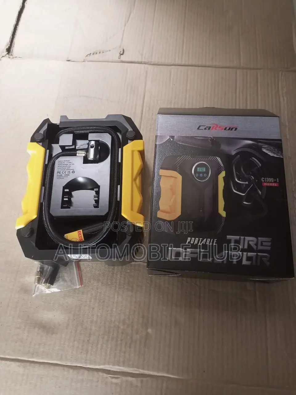 Universal All Car Tire Inflator Portable Black Yellow
