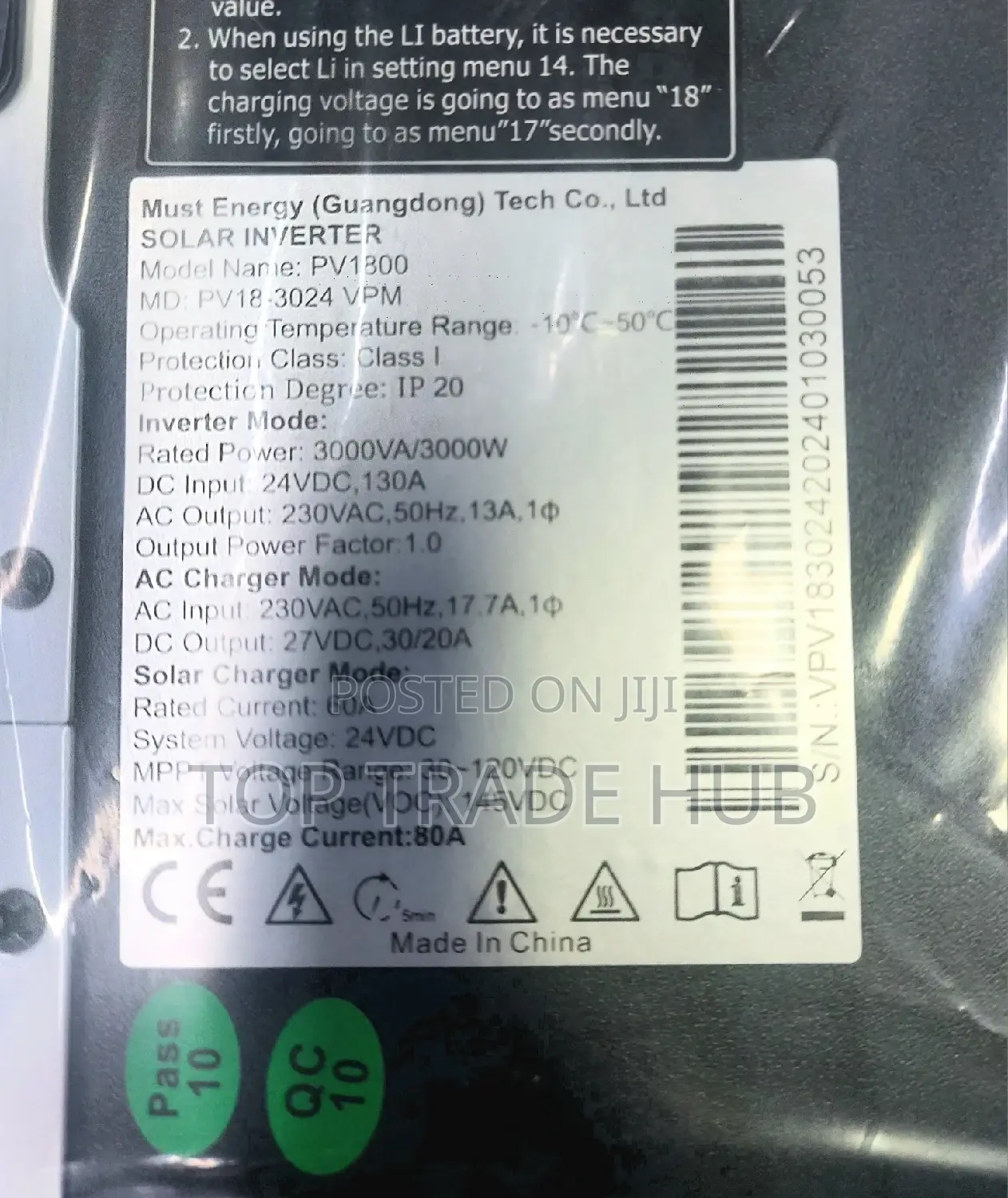 MUST Hybrid Inverter 24v 3kva
