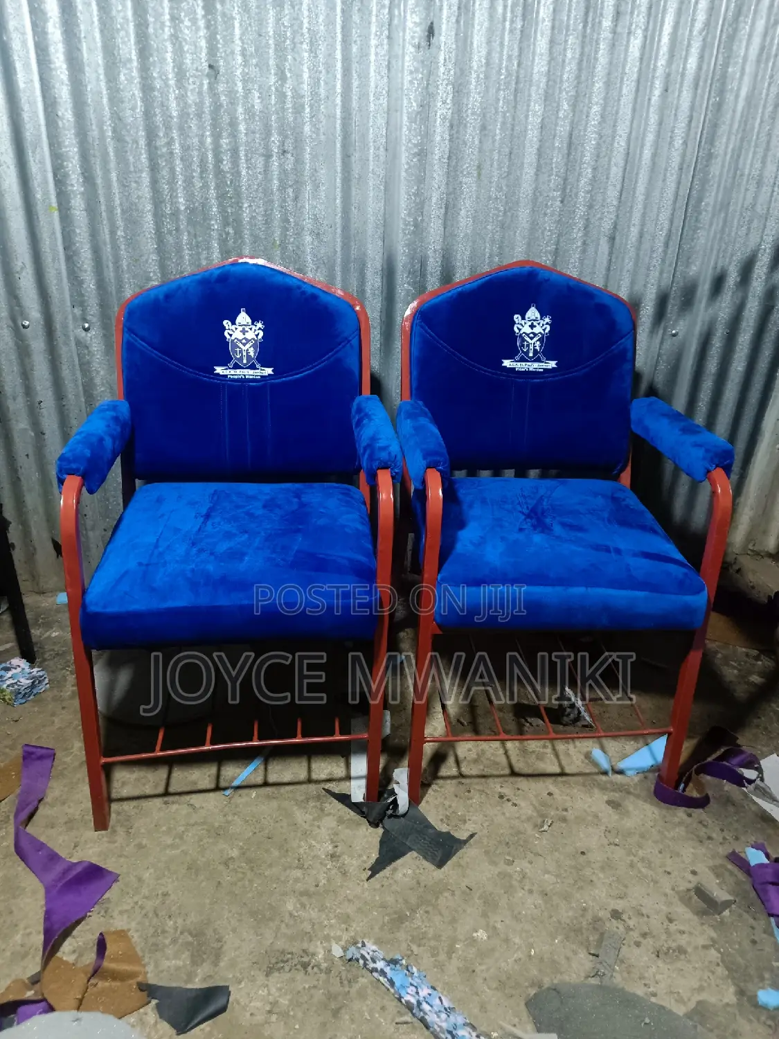 Church Chairs With Armrest, Logo Blue in Colour 