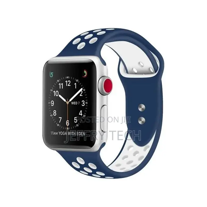 Sport Silcon Strap for Apple Watch 45 Mm Series 7 Blue White