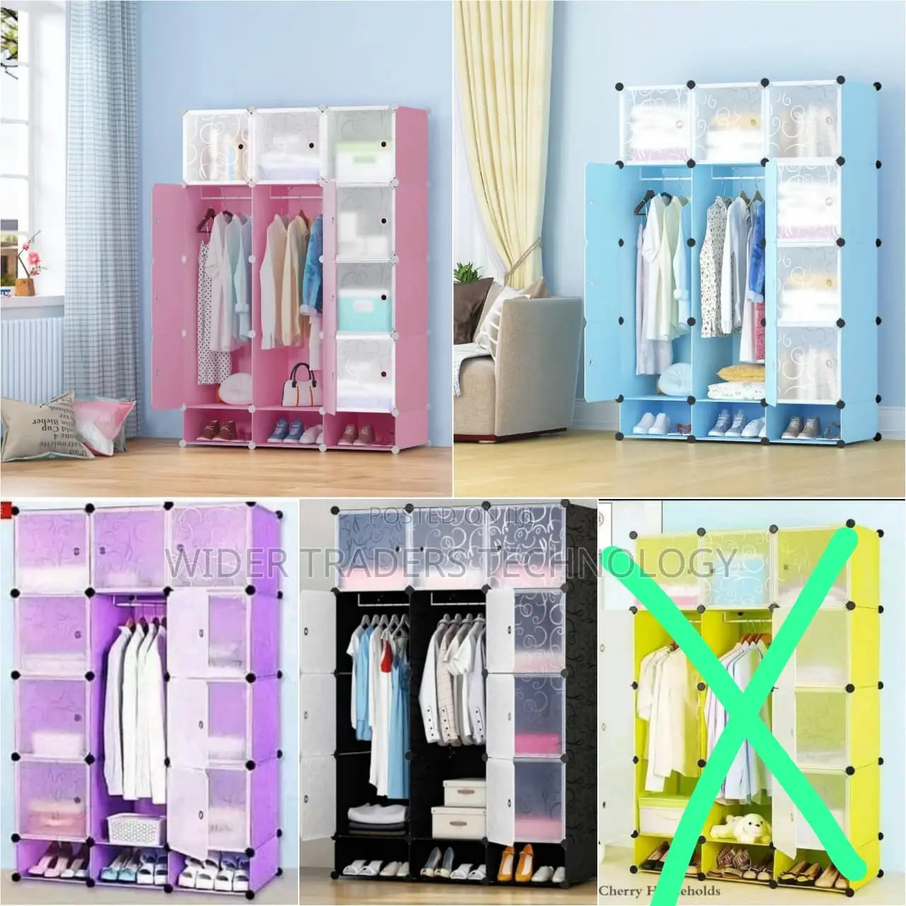 Plastic Wardrobe Three Column*Pink
 
 *175*135*45cm *