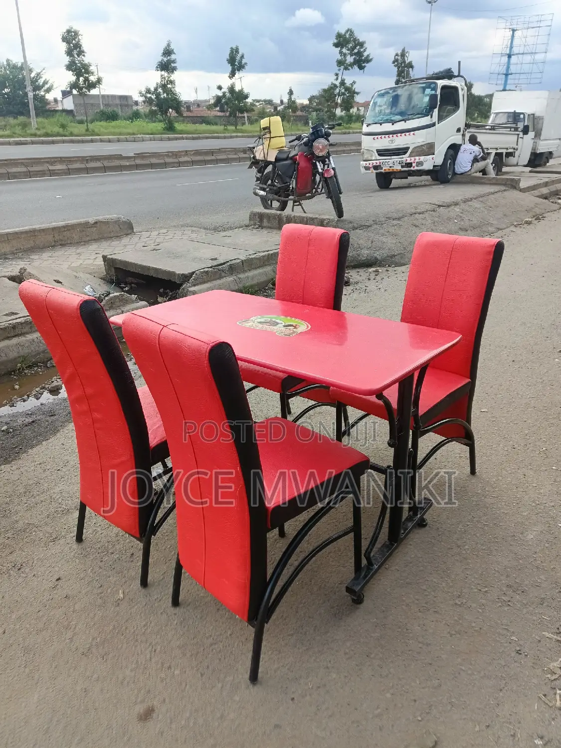 Restaurant Set of 4 Red Chairs and a 2 by 4 Table 