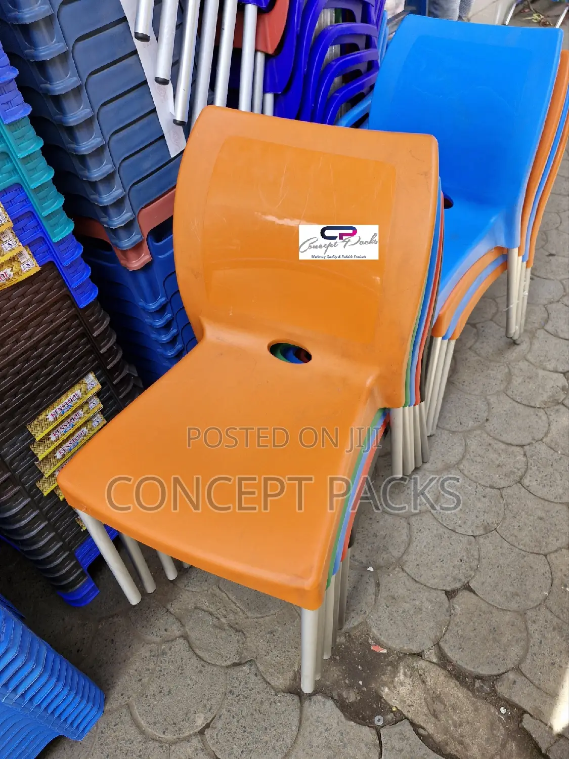 Garden / Restaurant Orange Complast Armless Chairs.