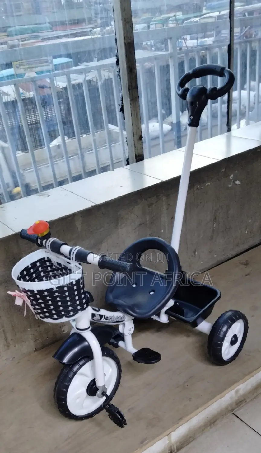 Black White Kids Push Handle Tricycle