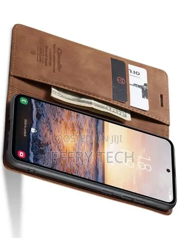 Leather Wallet Case With Stand for Samsung Galaxy A54 - Tan