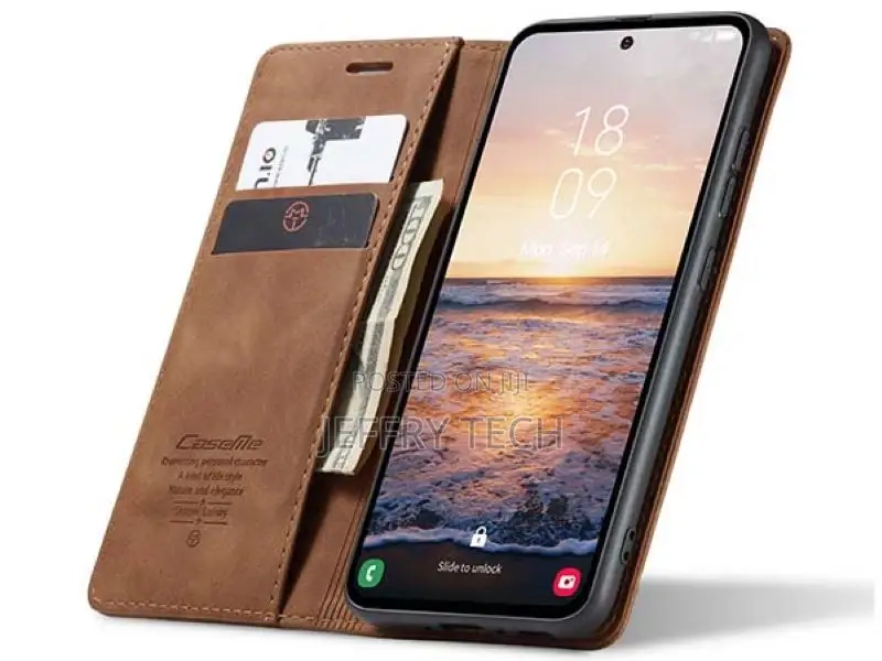 Leather Wallet Case With Stand for Samsung Galaxy A54 - Tan