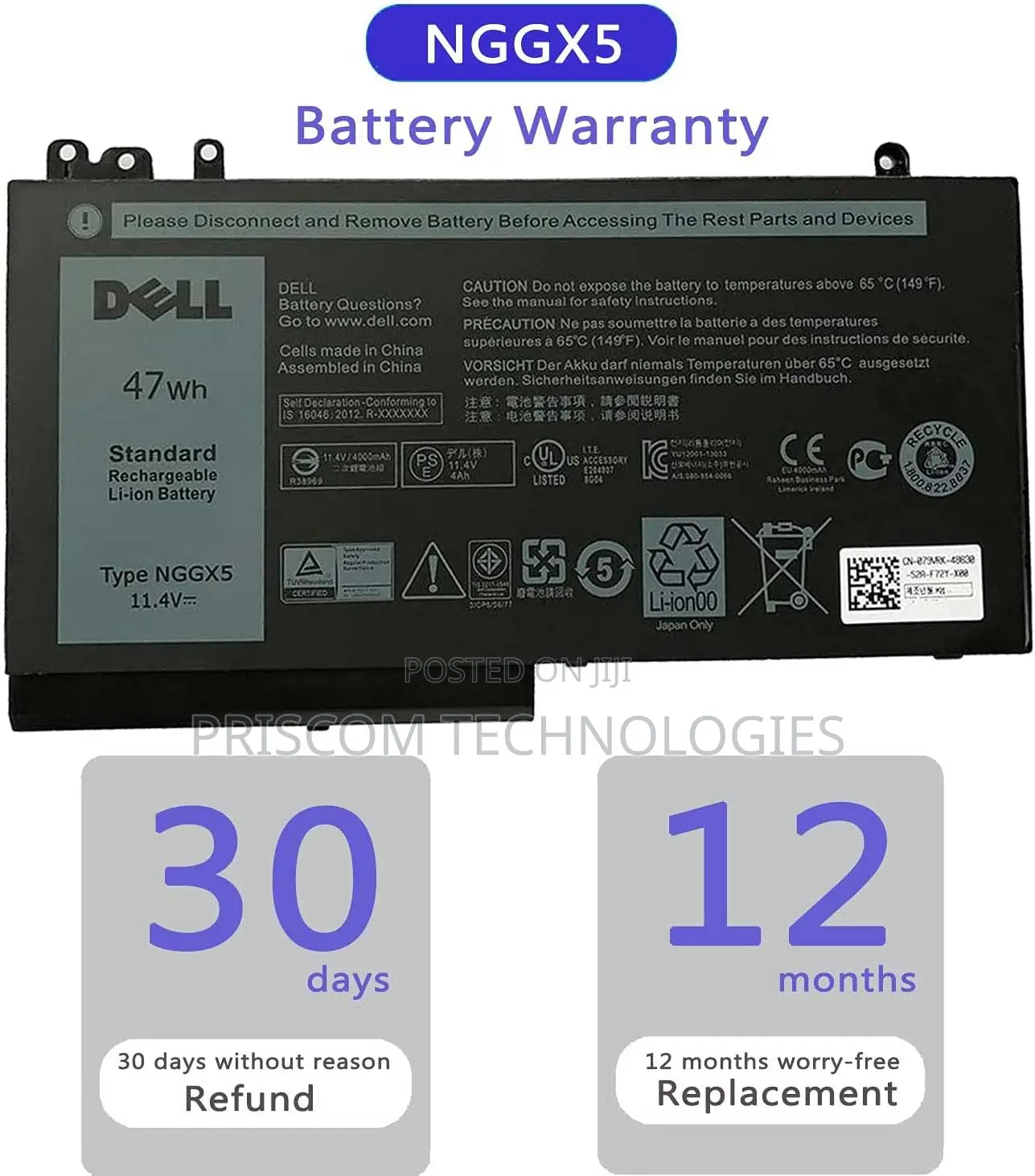 NGGX5 Laptop Battery for Dell Latitude JY8D6 954DF 0JY8D6