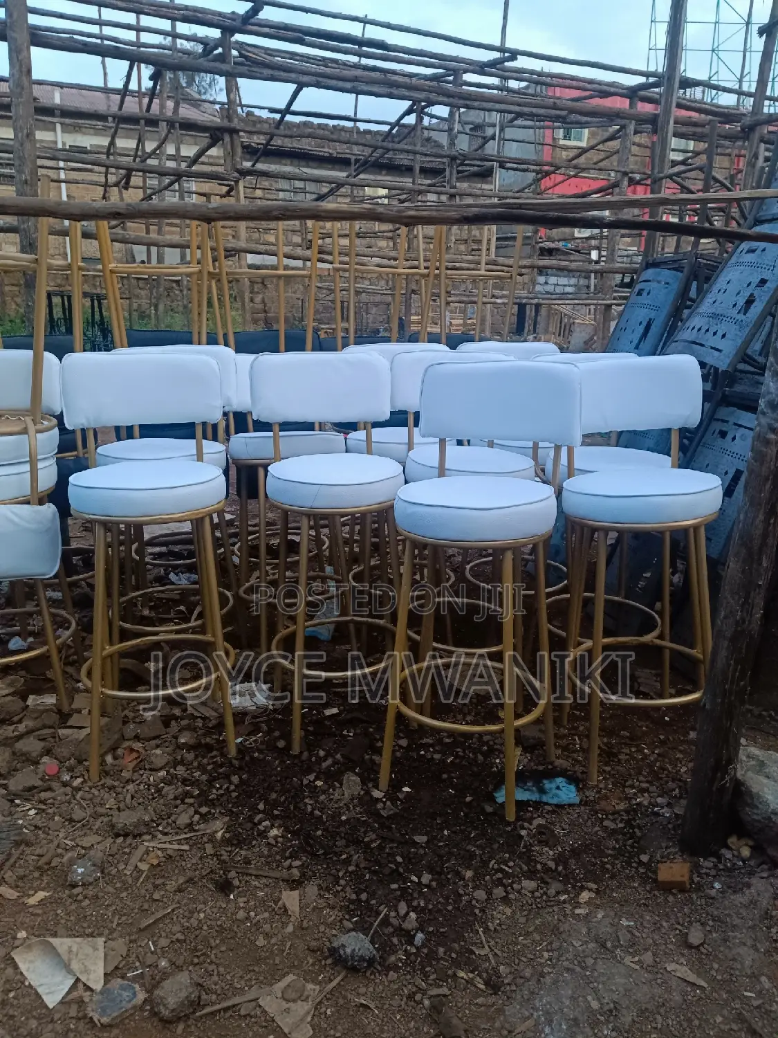 Counter Stools or Bar Stools, White and Gold 