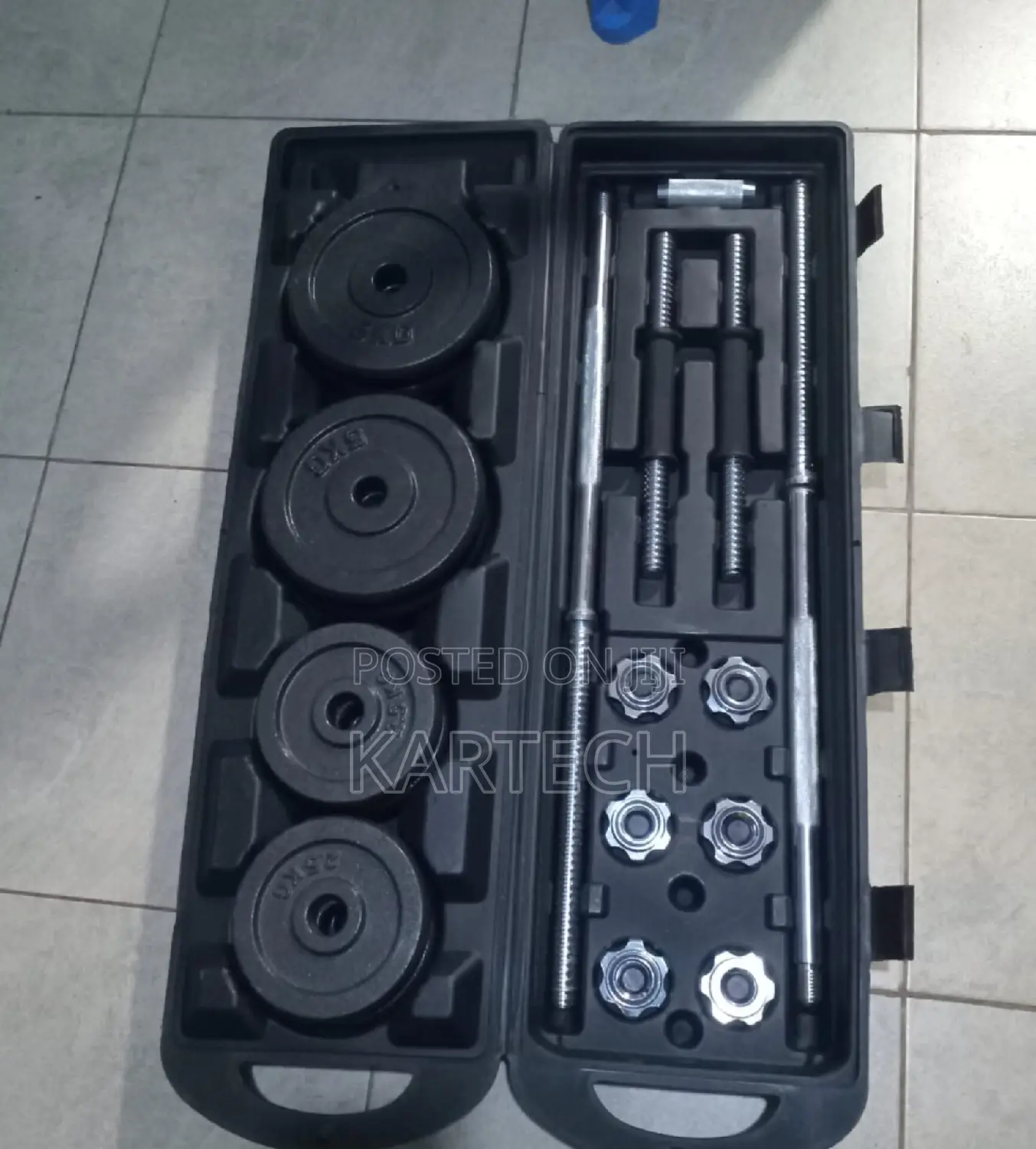 Dumbbell With Adjustable Plates 50kgs + Barbell + Case