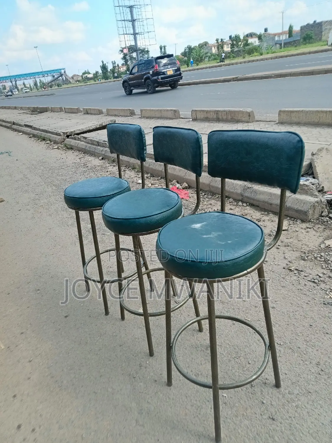 Powder Coated High Stools, Leather Green 