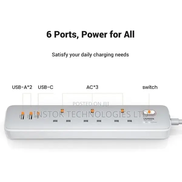 UGREEN 30W 3 AC Power Strip With Master Switch