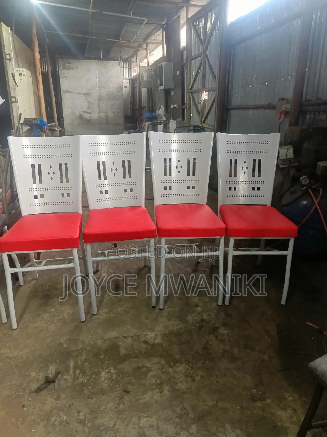 Restaurant Powder Coated Chairs, White and Red 