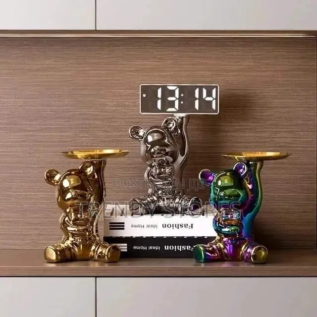 Bear Figurine With Clock