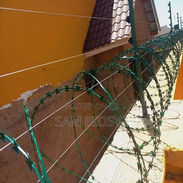Electric Fence With Green Razor Wire