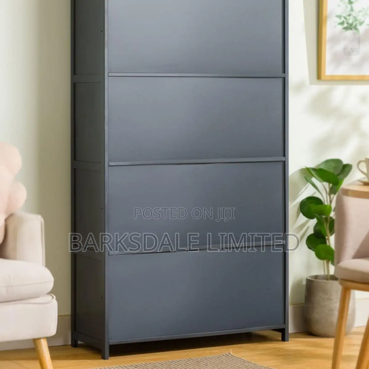 Grey Storage Stand Shoe Cabinet Compact Portable Organizer