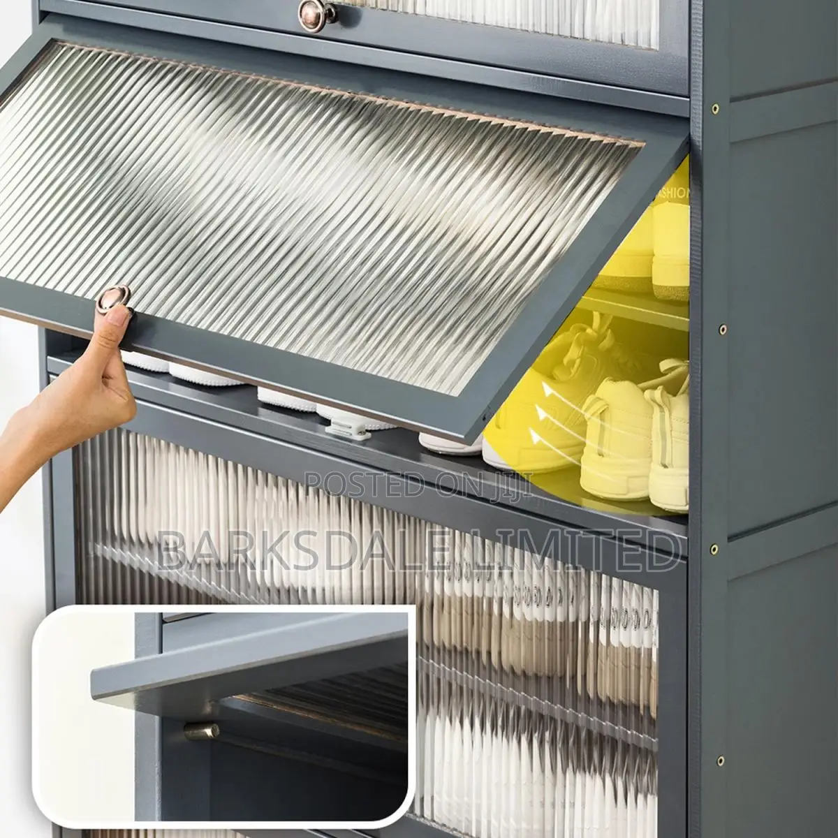 Grey Storage Stand Shoe Cabinet Compact Portable Organizer