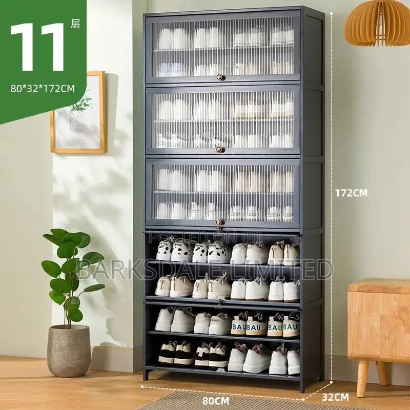 Grey Storage Stand Shoe Cabinet Compact Portable Organizer